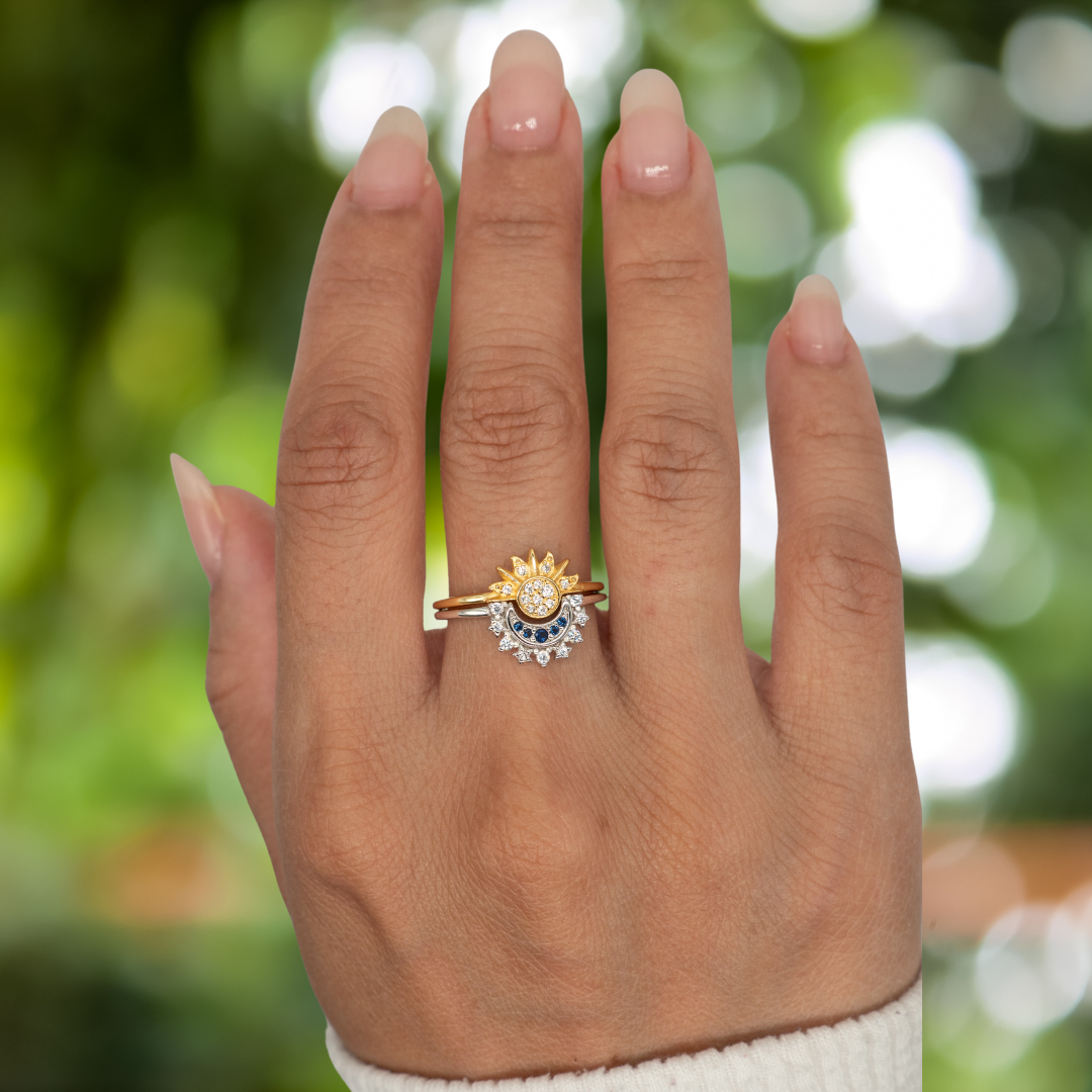 Bague Déclaration Sculpturale Soleil Et Lune - Bijou Unique Et Artistique (Neuf Avec étiquettes)